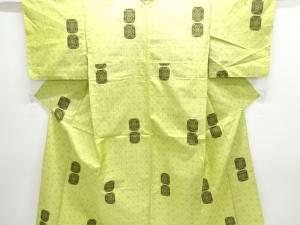 アンティーク　幾何学模様織り出し手織り紬単衣着物